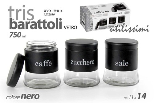 Tris barattoli vetro - -, inox